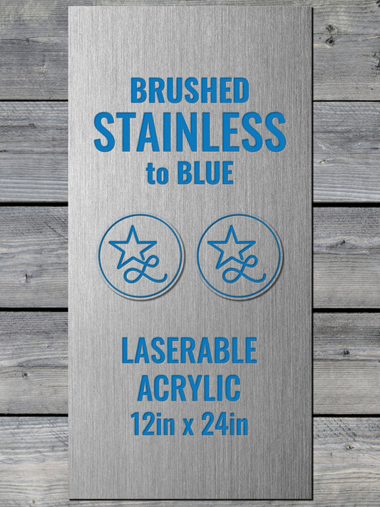 Brushed Stainless / Blue laserable acrylic panels w/adhesive (12x24) - #LoneStar Adhesive#