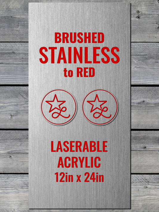 Brushed Stainless / Red laserable acrylic panels with adhesive (12x24) - #LoneStar Adhesive#