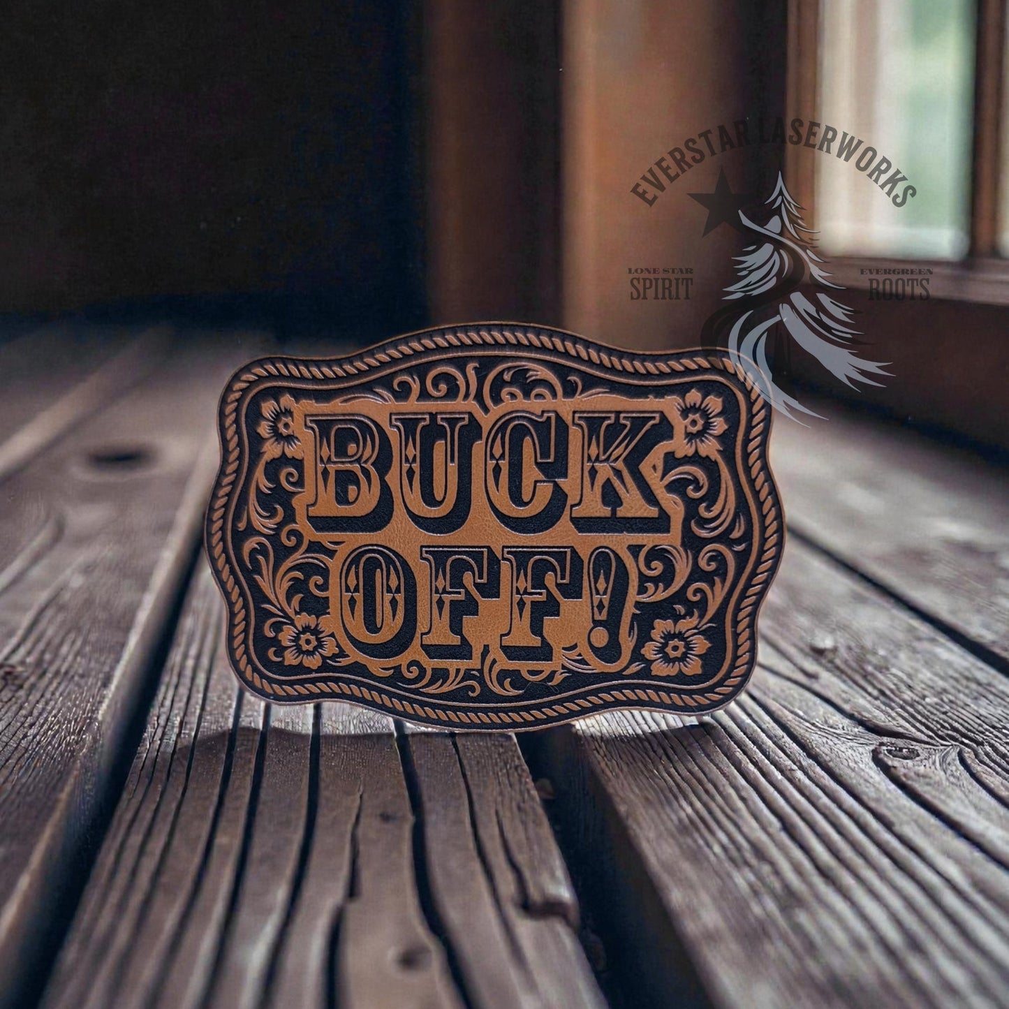 Buck Off Buckle Leather Patch - LoneStar Adhesive