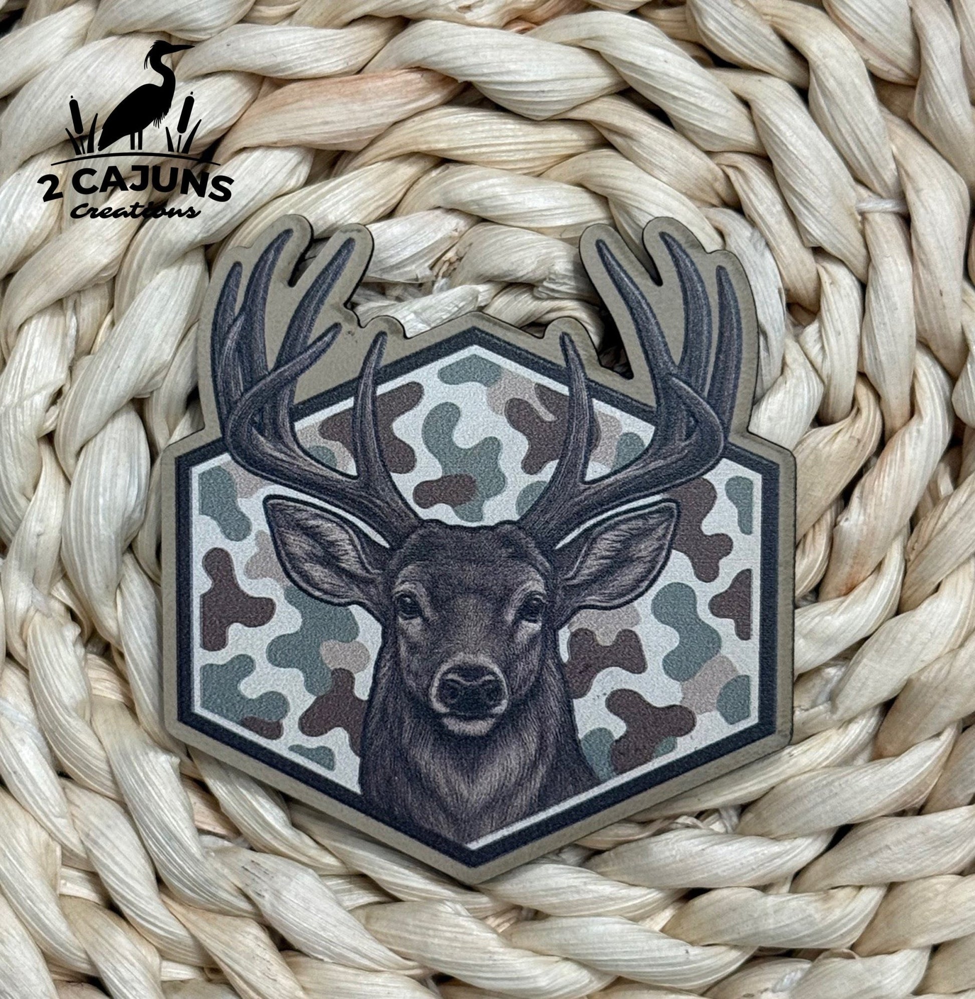 Buck on Camo Hex UV Printed Hat Patch - LoneStar Adhesive
