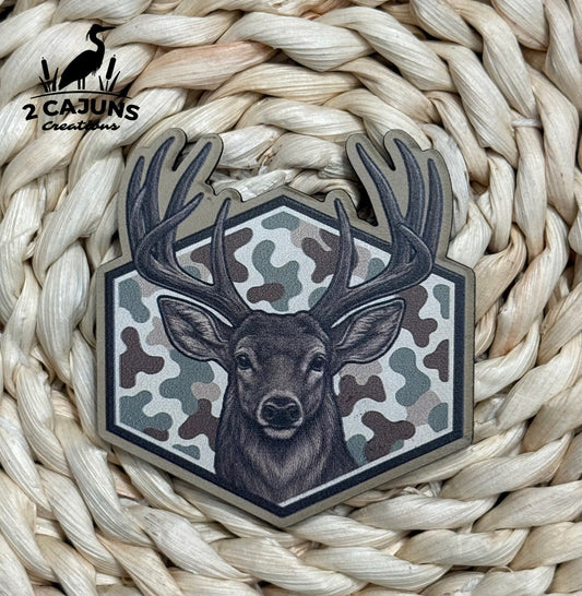 Buck on Camo Hex UV Printed Hat Patch - LoneStar Adhesive