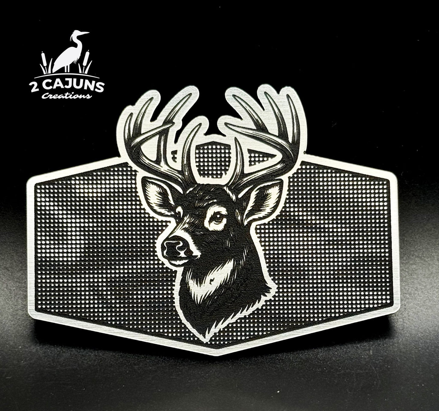 Buck on Linen Camo Design Dual Layer Stainless Black Acrylic Hat Patch - LoneStar Adhesive