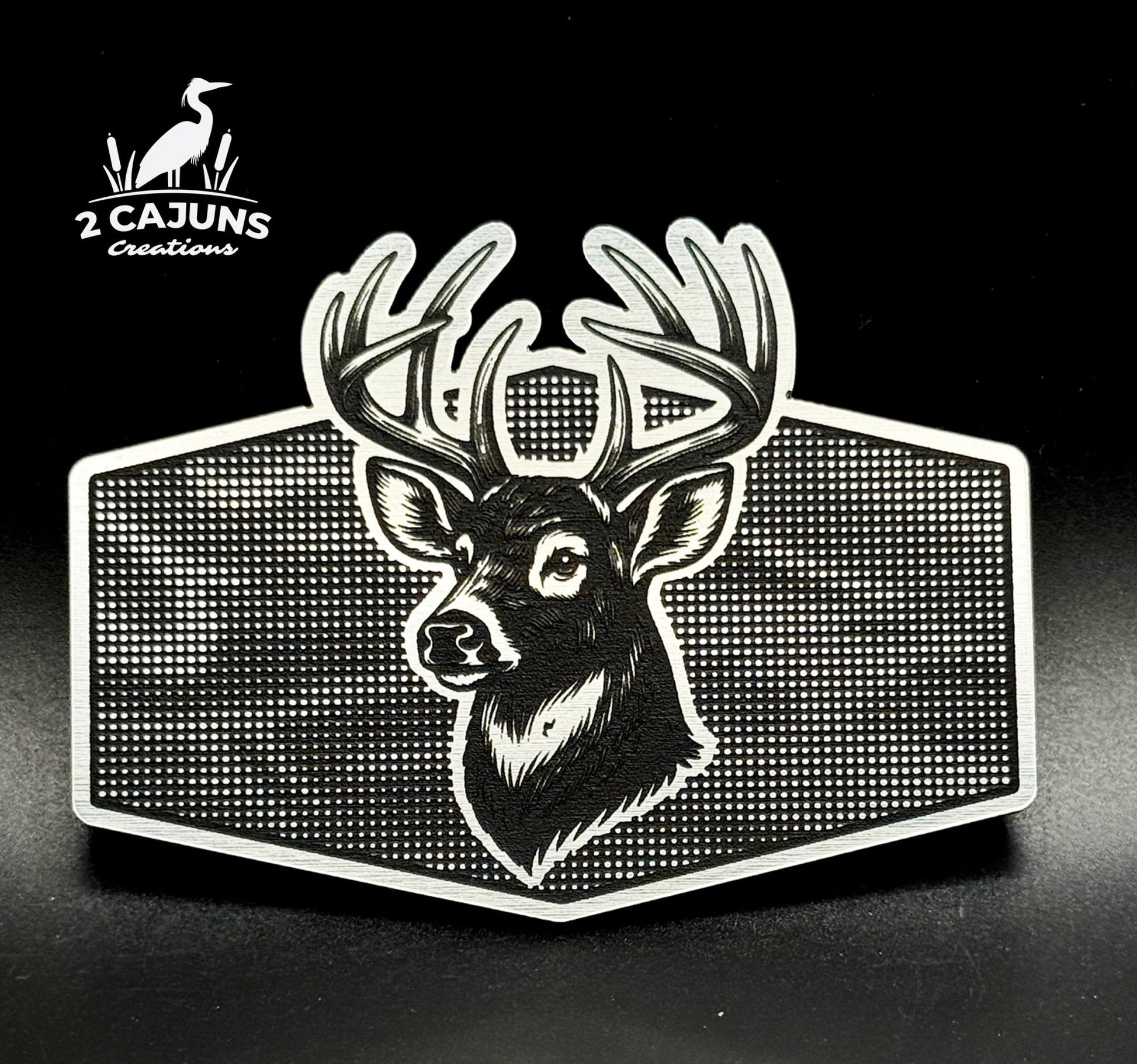 Buck on Linen Camo Design Dual Layer Stainless Black Acrylic Hat Patch - LoneStar Adhesive
