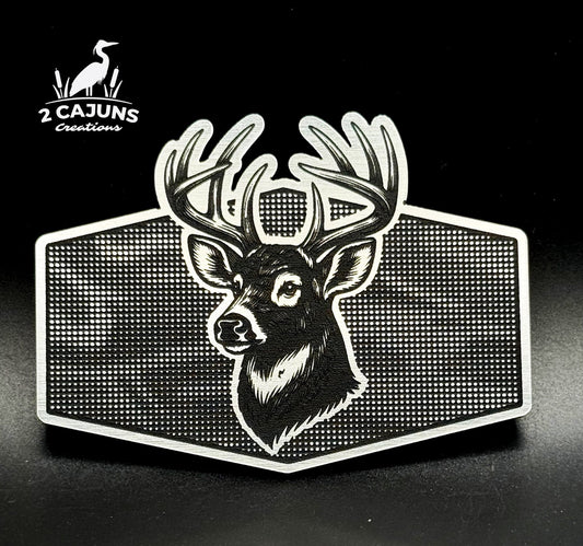 Buck on Linen Camo Design Dual Layer Stainless Black Acrylic Hat Patch - LoneStar Adhesive