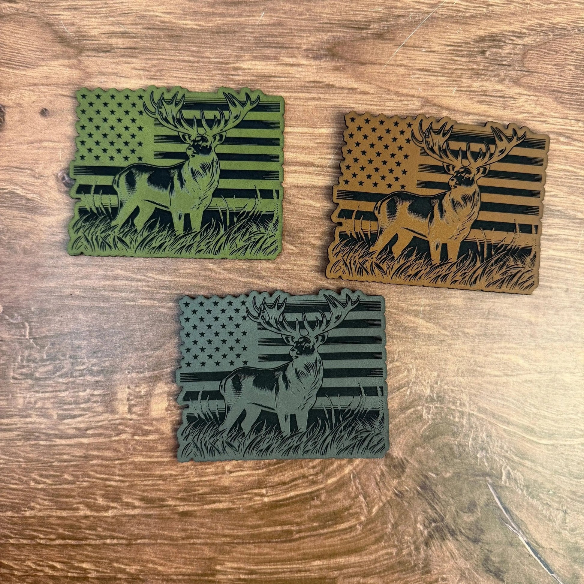 Buck Standing in Front of the American Flag – Laser Engraved Patch - LoneStar Adhesive