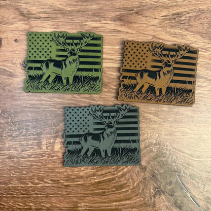 Buck Standing in Front of the American Flag – Laser Engraved Patch - LoneStar Adhesive