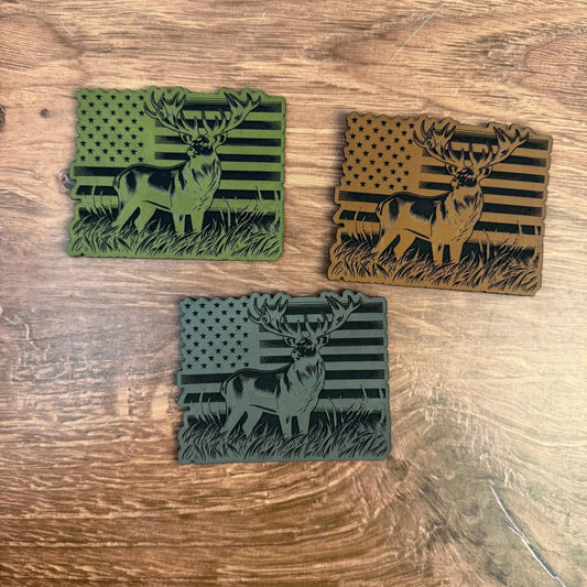 Buck Standing in Front of the American Flag – Laser Engraved Patch - LoneStar Adhesive