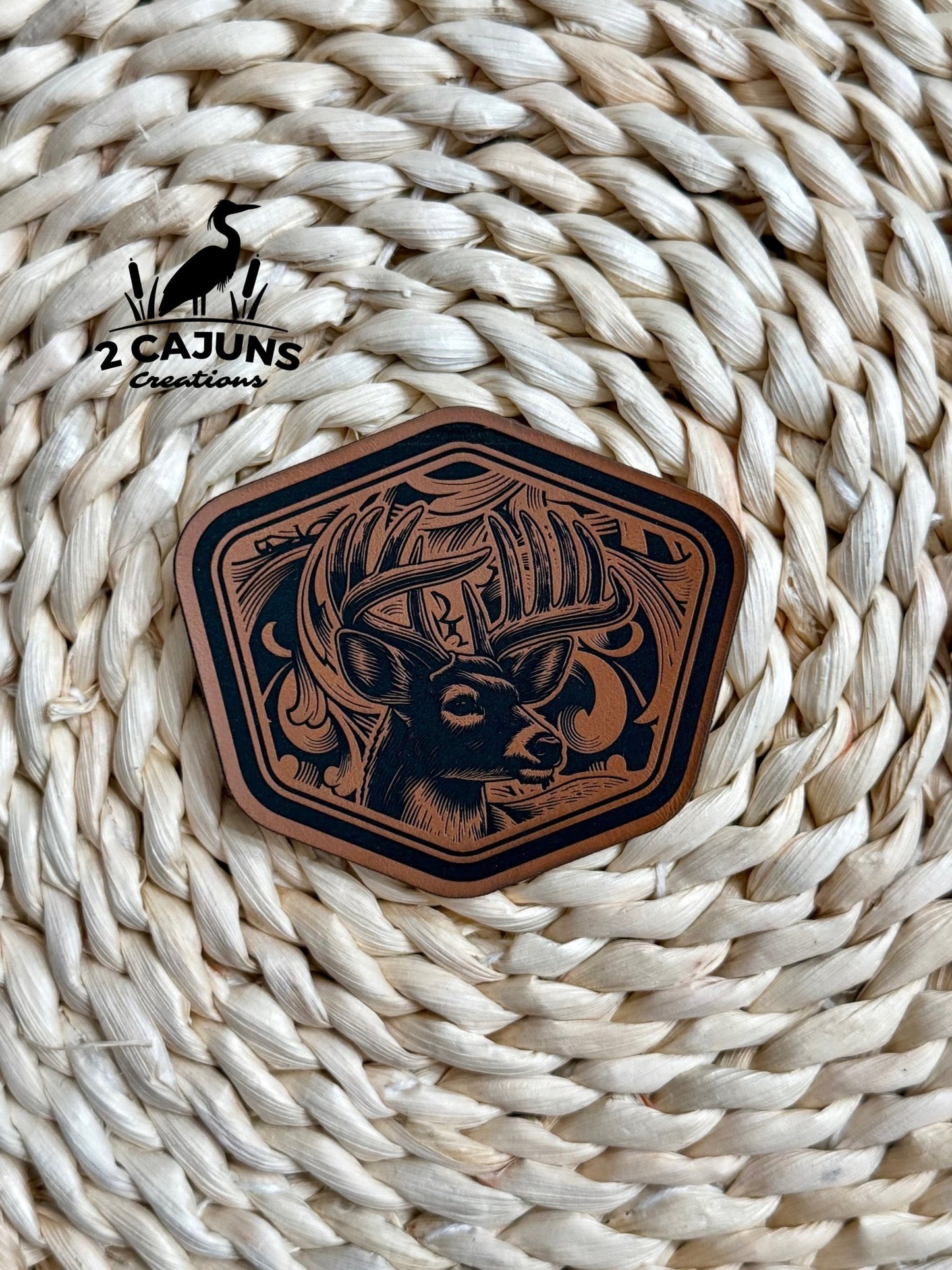 Buck Tooled Pattern Leatherette Hat Patch - LoneStar Adhesive