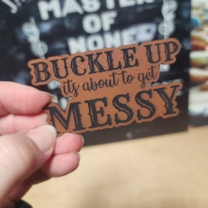 Buckle Up Engraved Leatherette Hat Patch - MR01 - LoneStar Adhesive