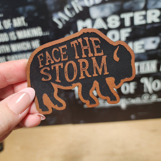 Buffalo Face the Storm Engraved Leatherette Hat Patch - MR01 - LoneStar Adhesive