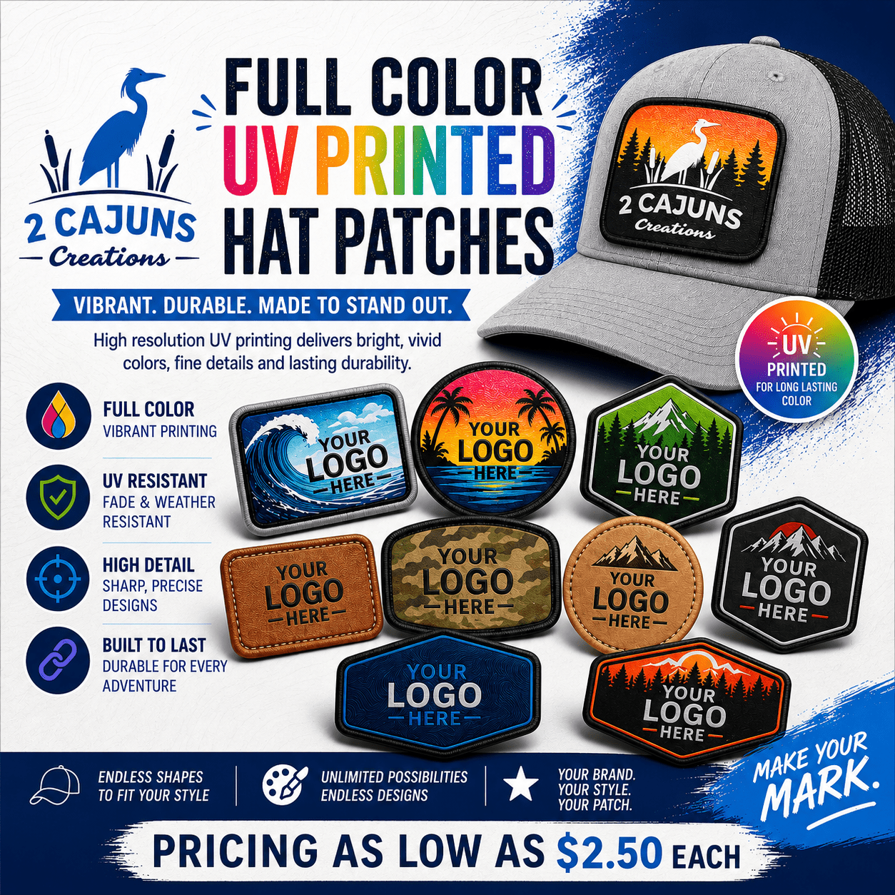 Bulk Pricing Custom UV Printed Hat Patches - LoneStar Adhesive