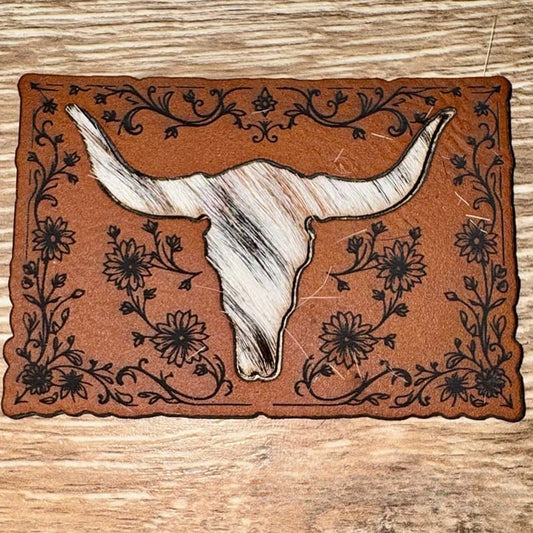 Bull-Headed Genuine Cowhide and Leatherette Iron-On Patch - #LoneStar Adhesive#