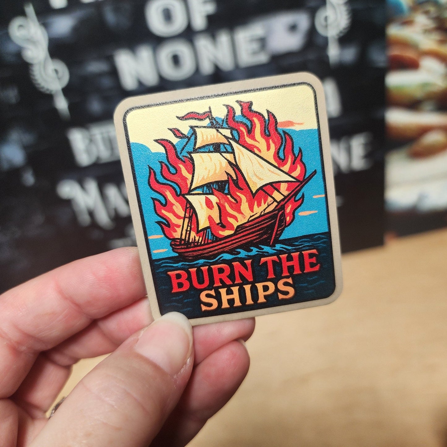 Burn the Ships UV Printed Leatherette Hat Patch - MR01 - LoneStar Adhesive