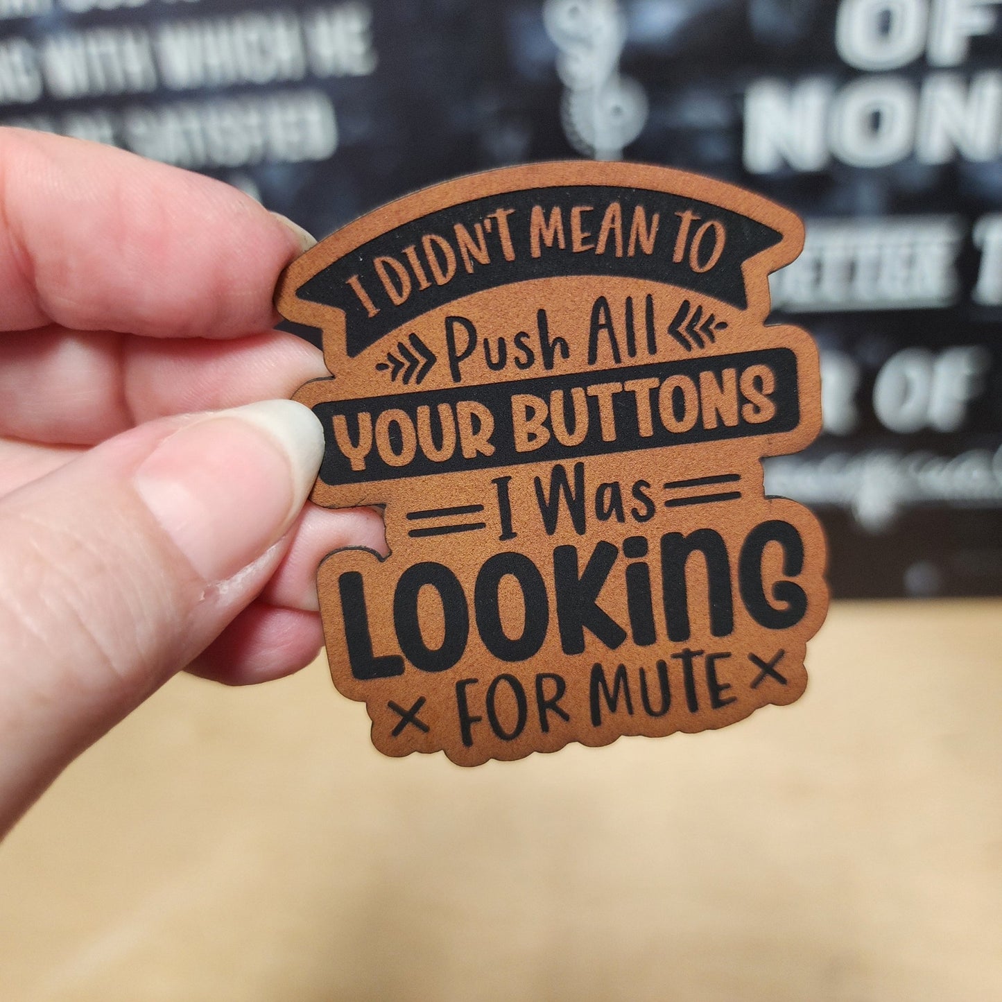 Button Pushing (Rawhide) Engraved Leatherette Hat Patch - MR01 - LoneStar Adhesive