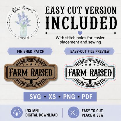 Farm Raised Leatherette Hat Patch Digital File | Easy-Cut SVG, XCS, PNG & PDF