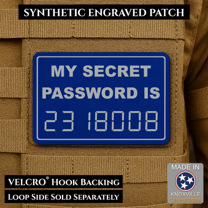Front design and hook backing of Calculator Boobies Old School patch in blue / silver