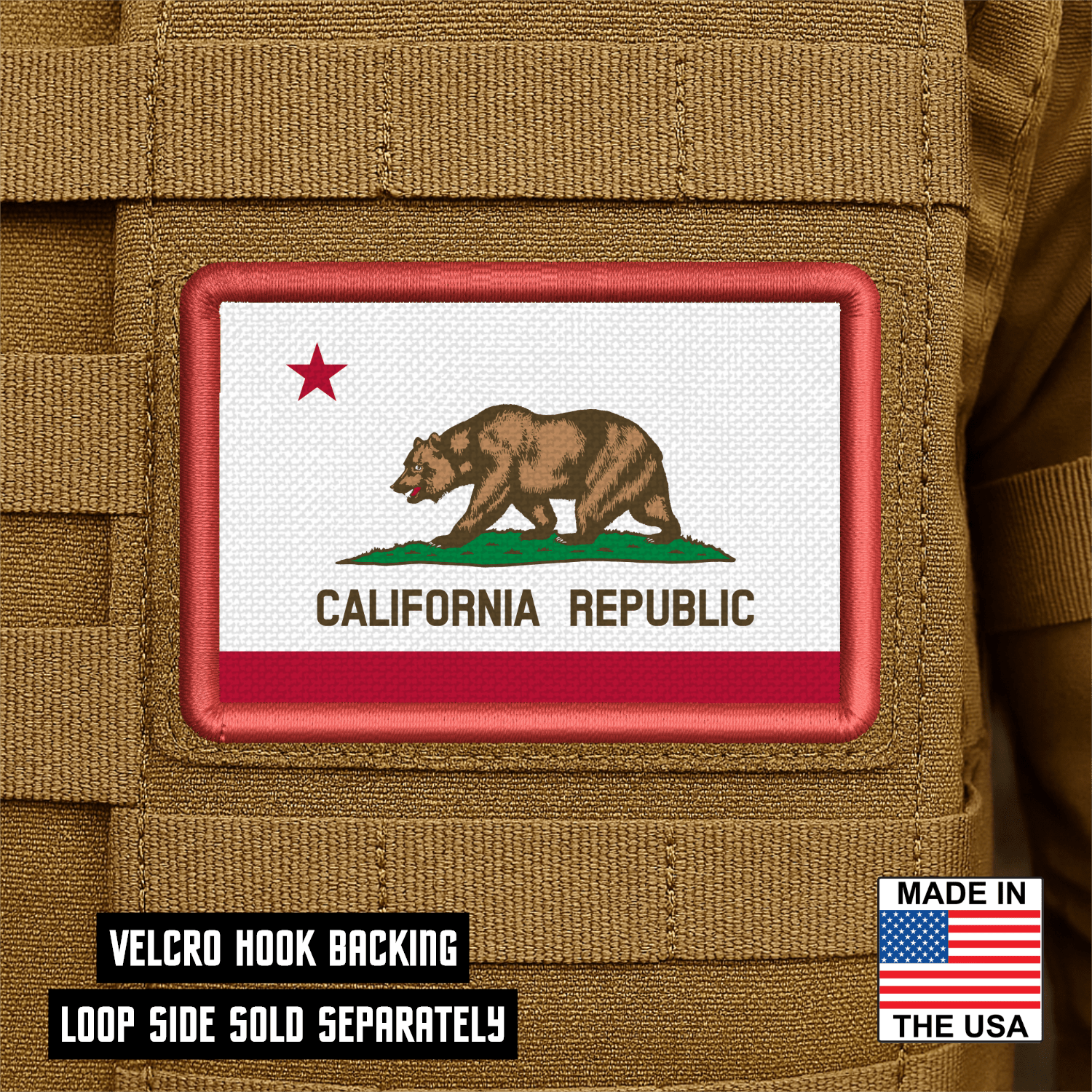 California State Flag Patch 2"x3" Hook & Loop | Made in USA | Pro - Print Full Color & Tactical Options - LoneStar Adhesive