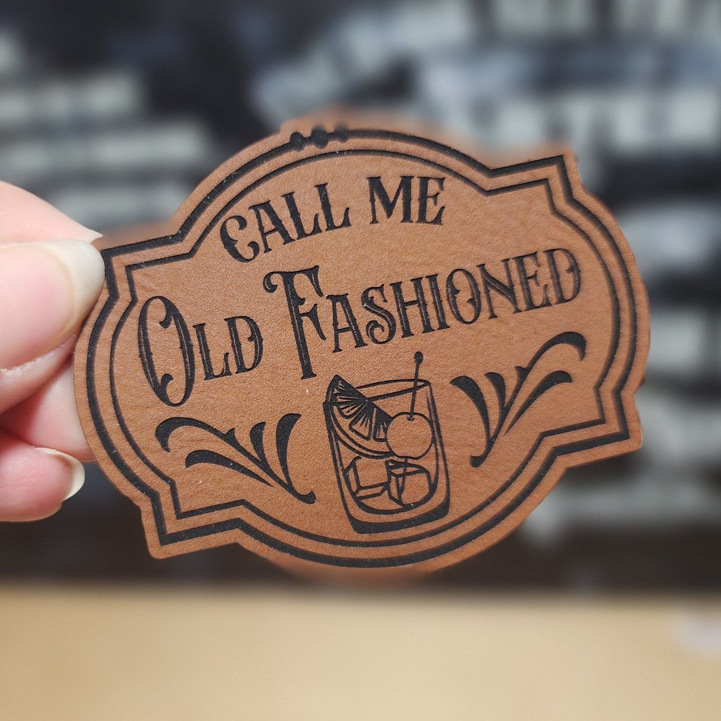 Call Me Old Fashioned (Rawhide) Engraved Leatherette Hat Patch - MR01 - LoneStar Adhesive