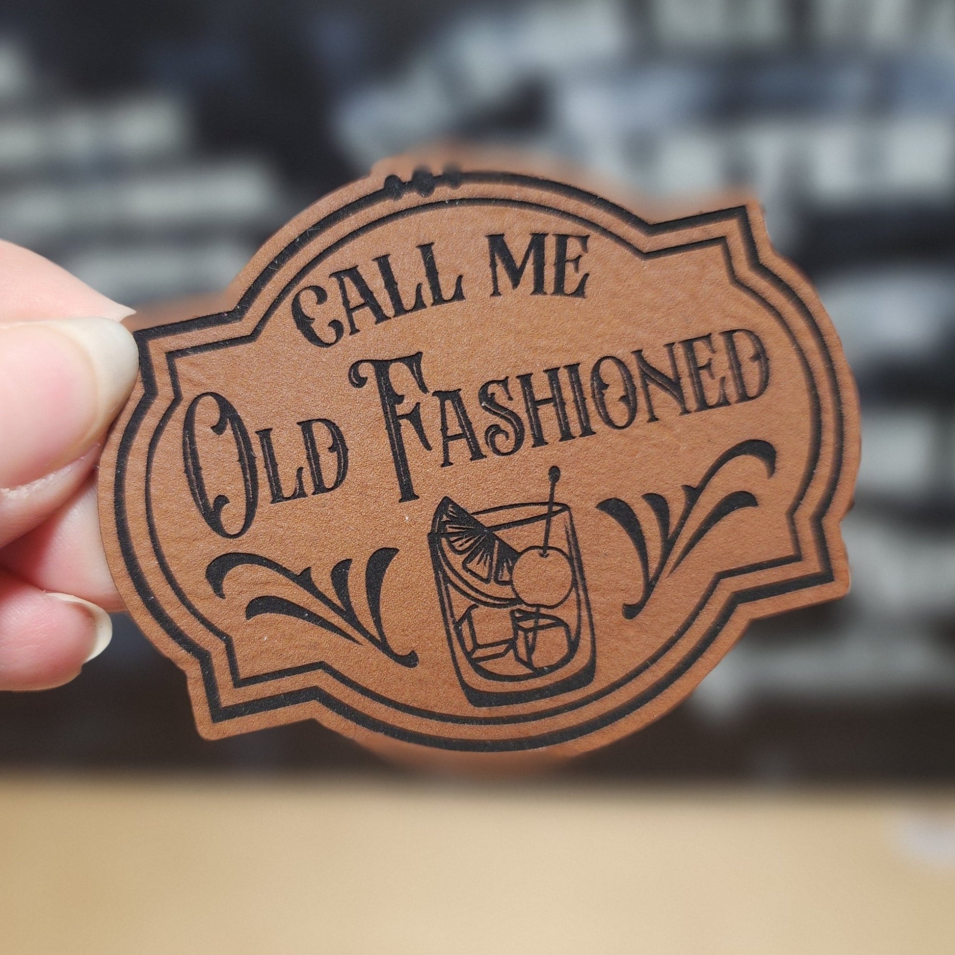 Call Me Old Fashioned (Rawhide) Engraved Leatherette Hat Patch - MR01 - LoneStar Adhesive