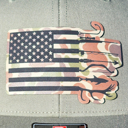 Camo American Flag (Fowl Play) Engraved Leatherette Hat Patch - MR01 - LoneStar Adhesive