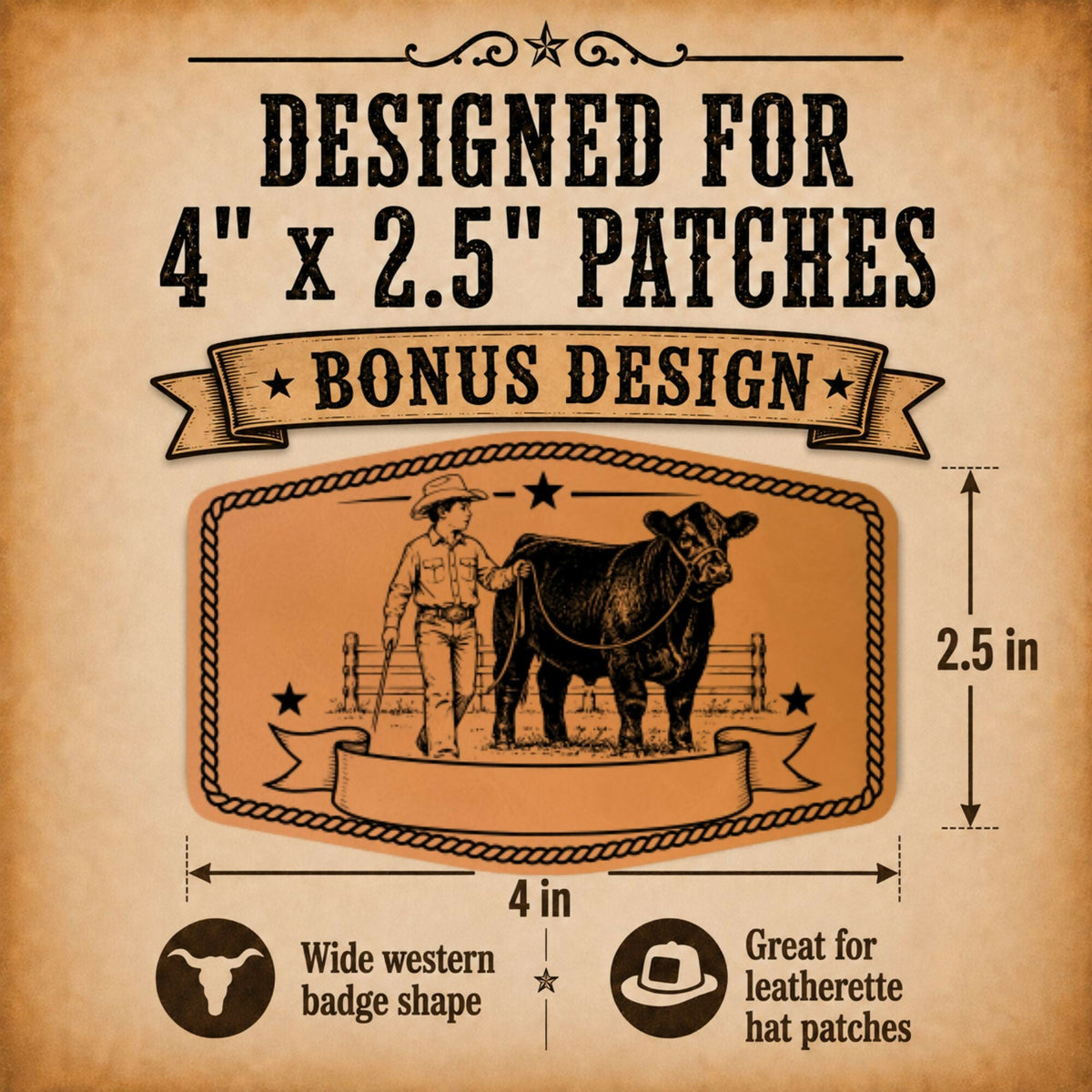Cattle Livestock Show SVG Bundle | 40 Western Hat Patch Designs | Personalized Templates + Bonus Western Font | 4-H FFA Laser Files - LoneStar Adhesive