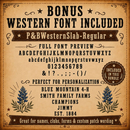 Cattle Livestock Show SVG Bundle | 40 Western Hat Patch Designs | Personalized Templates + Bonus Western Font | 4-H FFA Laser Files - LoneStar Adhesive