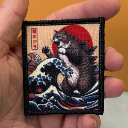 Catzilla Funny Cat Morale Patch, 2.5x3" | Made in USA | VELCRO® Brand Hook Backing - LoneStar Adhesive