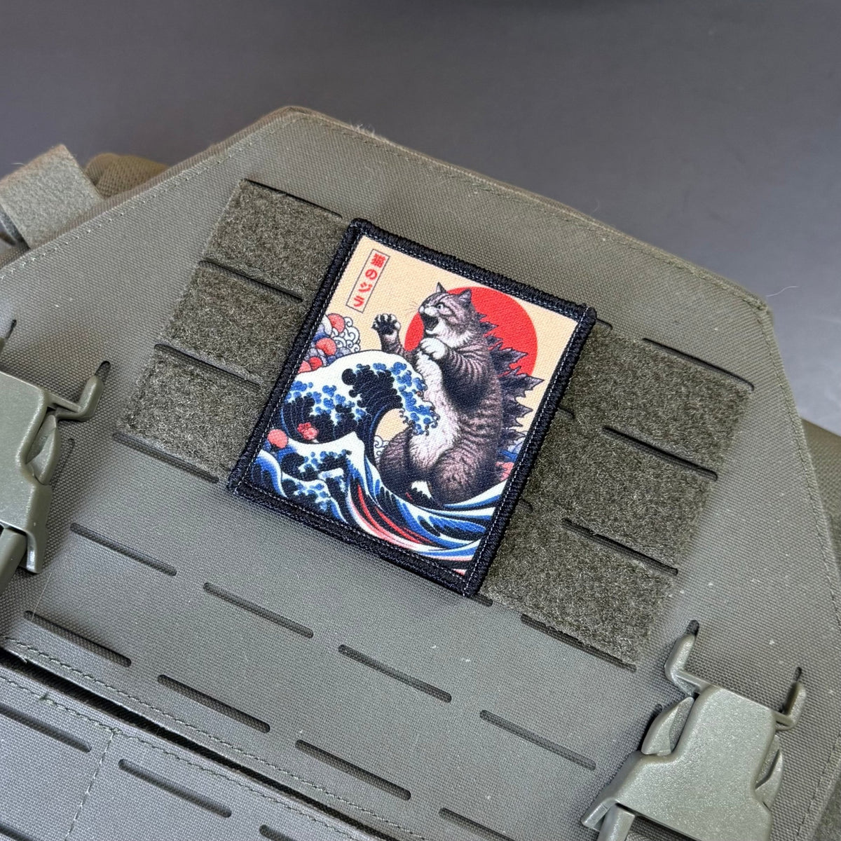Catzilla Funny Cat Morale Patch, 2.5x3" | Made in USA | VELCRO® Brand Hook Backing - LoneStar Adhesive