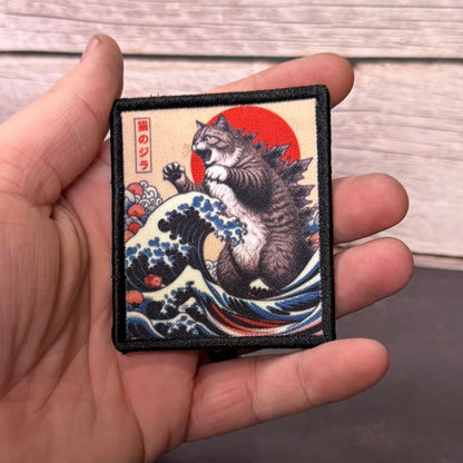 Catzilla Funny Cat Morale Patch | Made in USA | VELCRO® Brand Hook Backing - LoneStar Adhesive