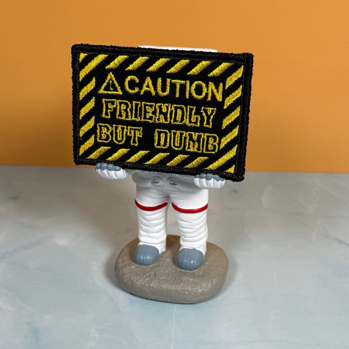Caution Friendly But Dumb Funny Morale Patch, 2x3" | Made in USA | VELCRO® Brand Hook Backing - LoneStar Adhesive