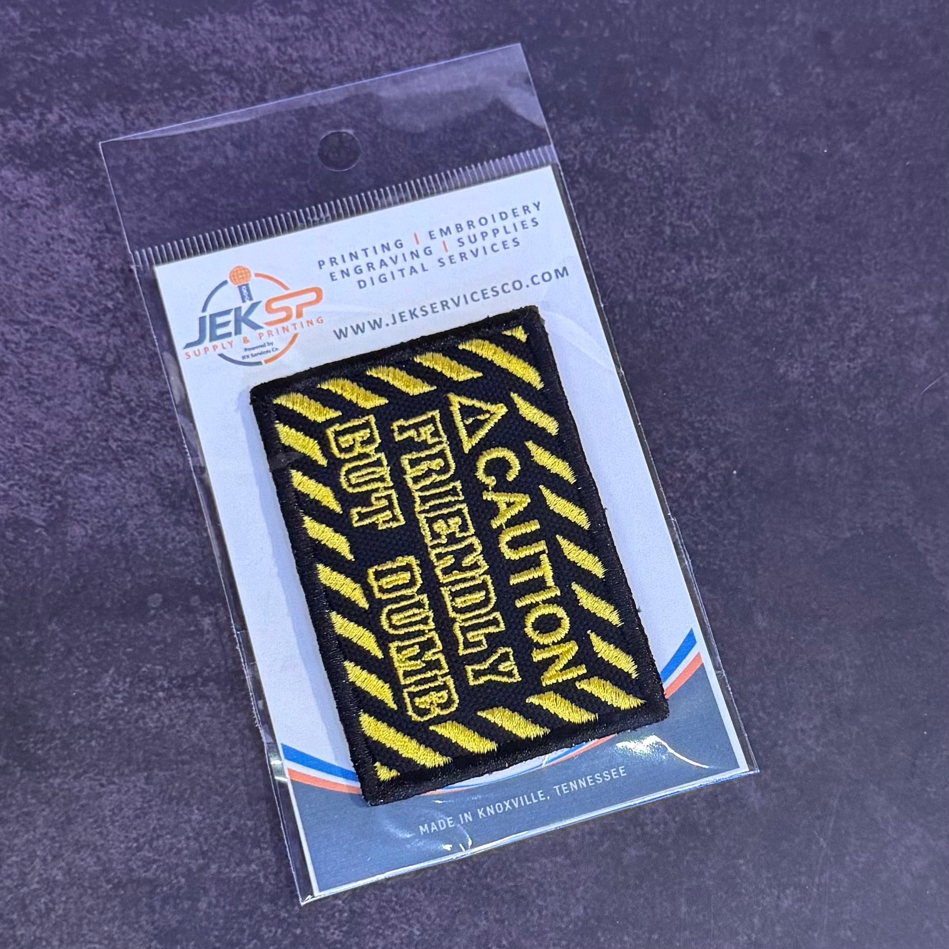 Caution Friendly But Dumb Funny Morale Patch | Made in USA | VELCRO® Brand Hook Backing - LoneStar Adhesive