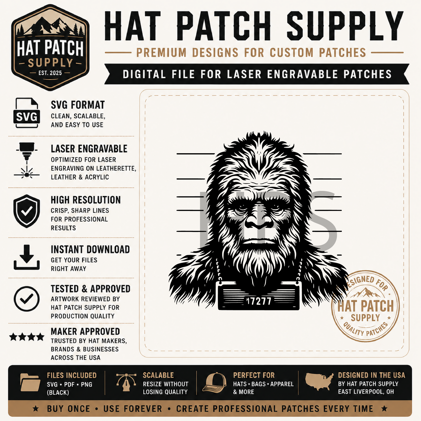 Bigfoot Hat Patch SVG Bundle – 17 Laser Ready Sasquatch Designs | Funny Bigfoot SVG Digital Download
