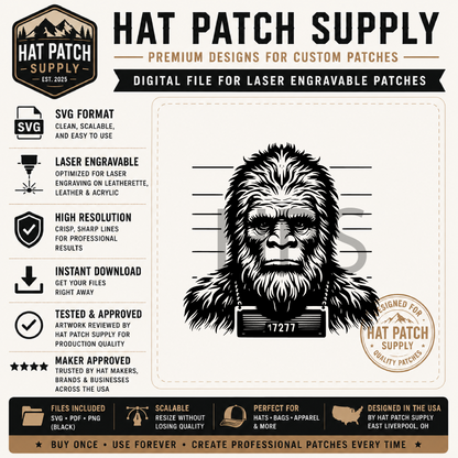 Bigfoot Hat Patch SVG Bundle – 17 Laser Ready Sasquatch Designs | Funny Bigfoot SVG Digital Download