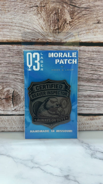 Certified Beaver Inspector Funny Morale Patch | Made in USA | VELCRO® Brand Hook Backing - LoneStar Adhesive