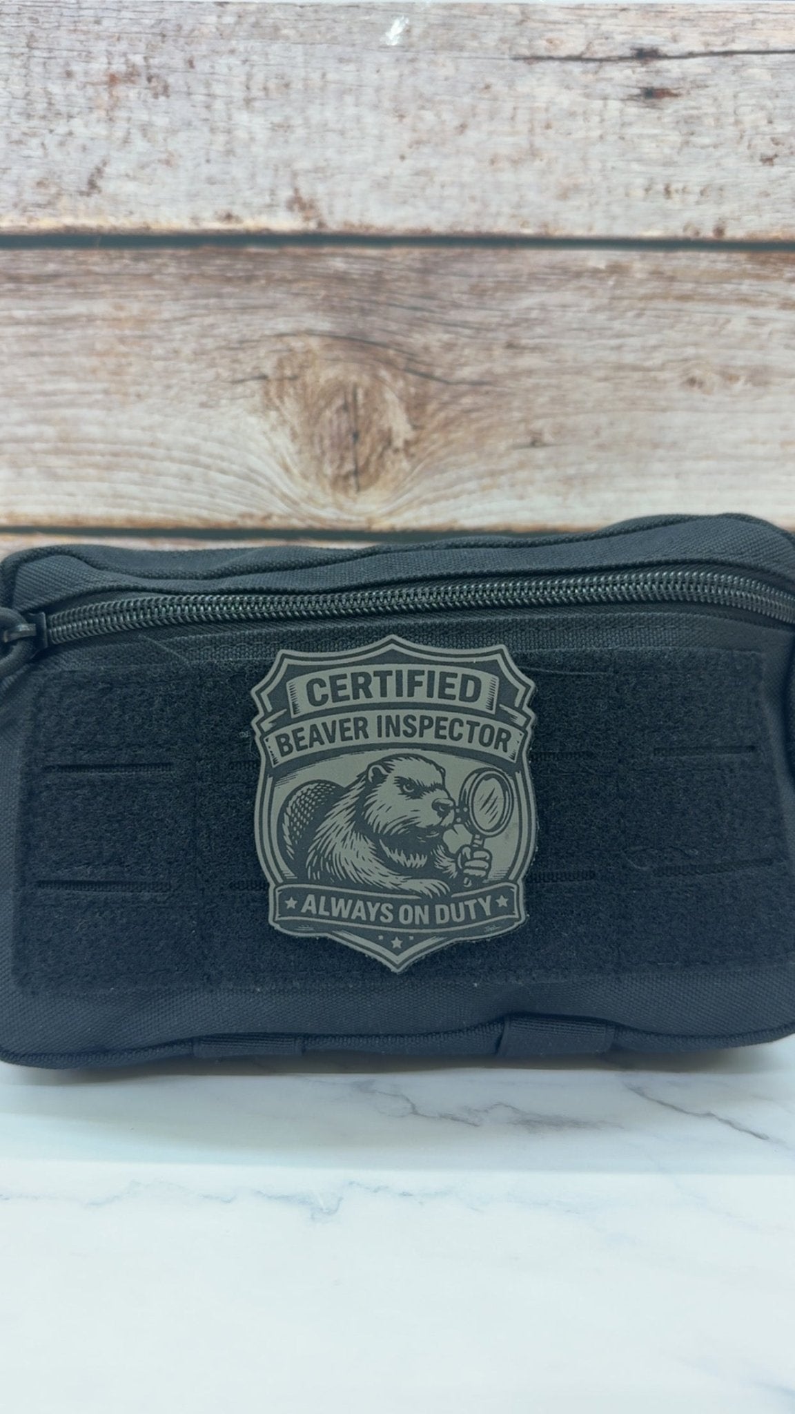 Certified Beaver Inspector Funny Morale Patch | Made in USA | VELCRO® Brand Hook Backing - LoneStar Adhesive