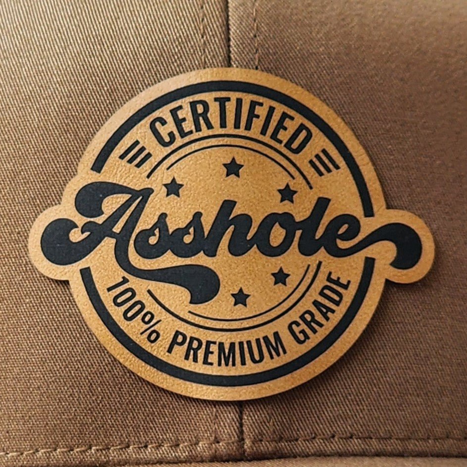 Certified Premium Asshole Engraved Leatherette Hat Patch - MR01 - LoneStar Adhesive