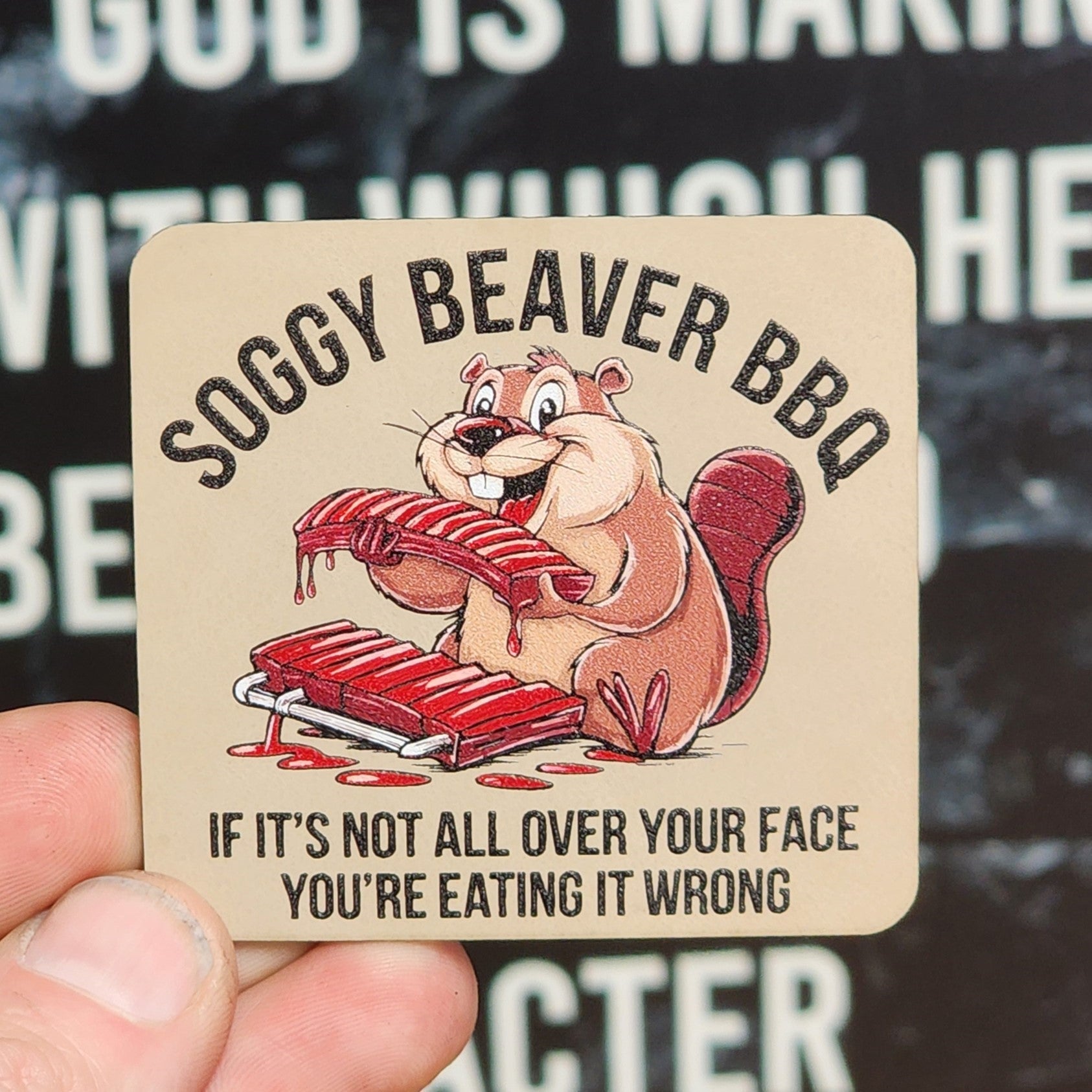 Cheeky BBQ Fun with a Beaver UV Printed Leatherette Hat Patch - MR01 - LoneStar Adhesive