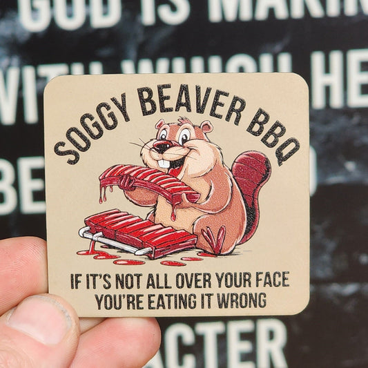 Cheeky BBQ Fun with a Beaver UV Printed Leatherette Hat Patch - MR01 - LoneStar Adhesive