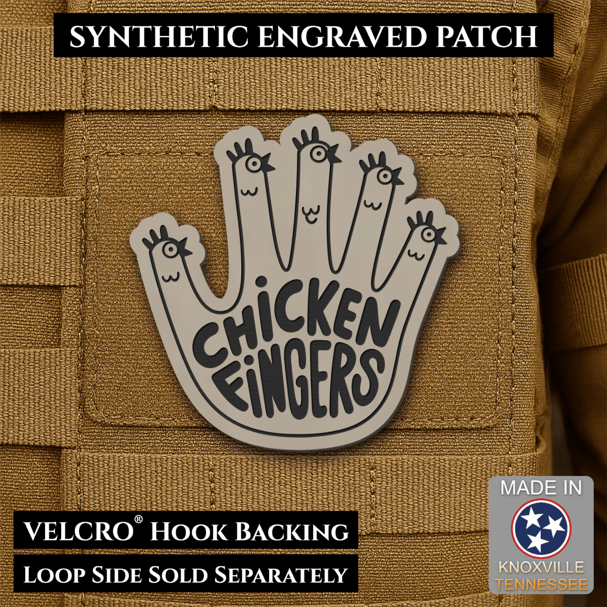 Chicken Fingers Funny Morale Patch, 2.5" | Made in USA | VELCRO® Brand Hook Backing - #LoneStar Adhesive#