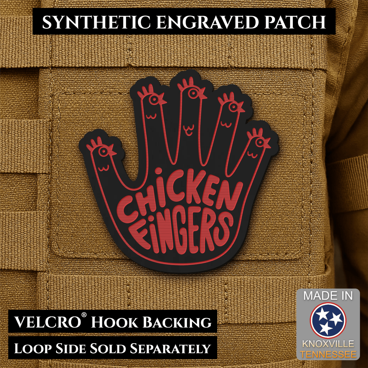 Chicken Fingers Funny Morale Patch, 2.5" | Made in USA | VELCRO® Brand Hook Backing - #LoneStar Adhesive#