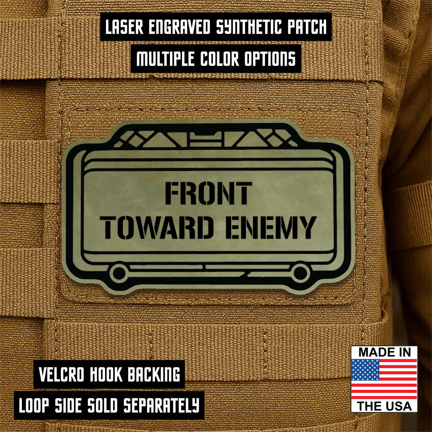 Claymore Mine “Front Toward Enemy” Engraved Morale Patch – 1.8” x 3” Hook & Loop Tactical Patch | Made in USA - LoneStar Adhesive