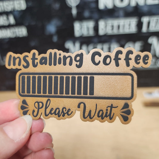 Coffee Installation Progress Bar (Saddle Tan) Engraved Leatherette Hat Patch - MR01 - LoneStar Adhesive