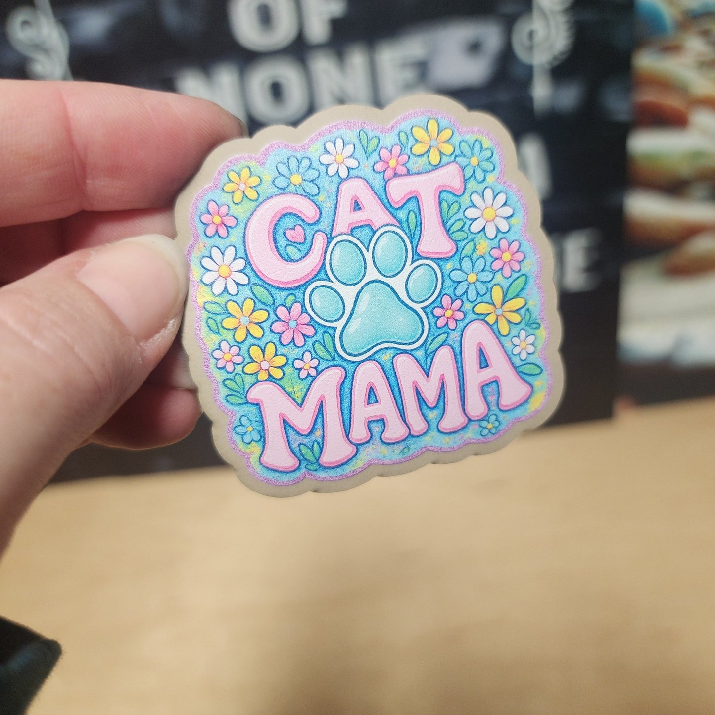 Colorful Cat Mom (Beige Sand) UV Printed Leatherette Hat Patch - MR01 - LoneStar Adhesive