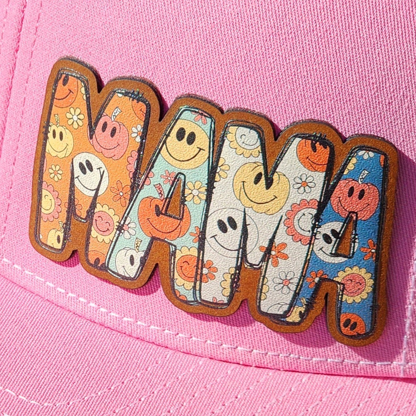 Colorful Mama Smiley UV Printed Leatherette Hat Patch - MR01 - LoneStar Adhesive