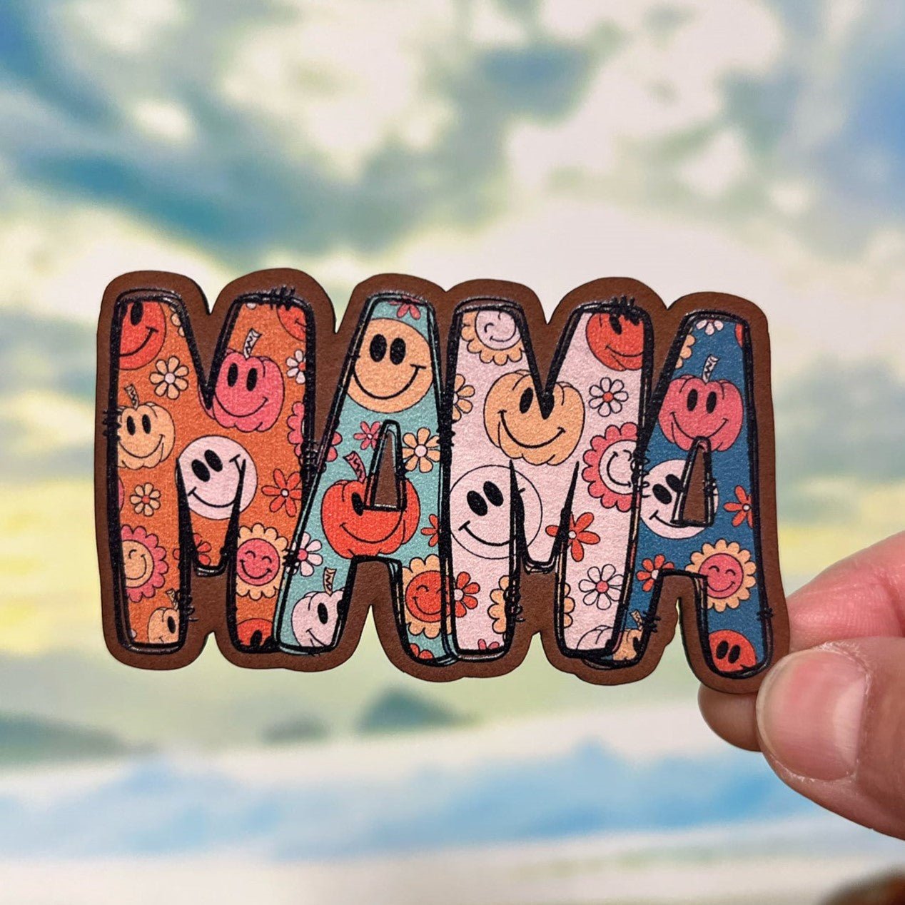 Colorful Mama Smiley UV Printed Leatherette Hat Patch - MR01 - LoneStar Adhesive