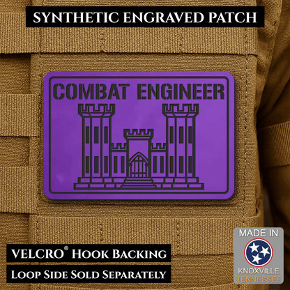Combat Engineer Army Veteran Morale Patch, 2x3" | Made in USA | VELCRO® Brand Hook Backing - LoneStar Adhesive