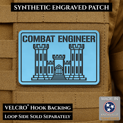 Combat Engineer Army Veteran Morale Patch, 2x3" | Made in USA | VELCRO® Brand Hook Backing - LoneStar Adhesive