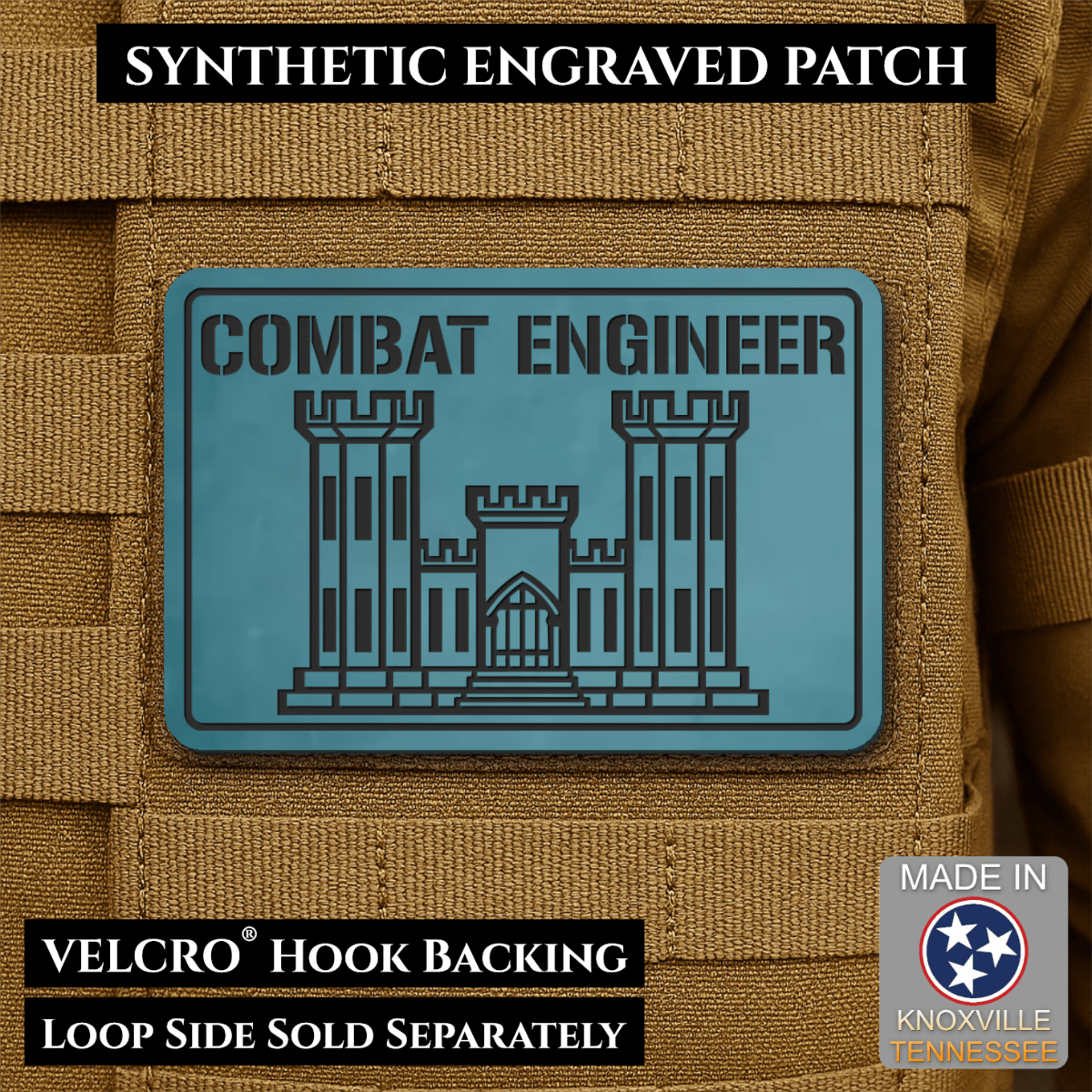 Combat Engineer Army Veteran Morale Patch, 2x3" | Made in USA | VELCRO® Brand Hook Backing - LoneStar Adhesive