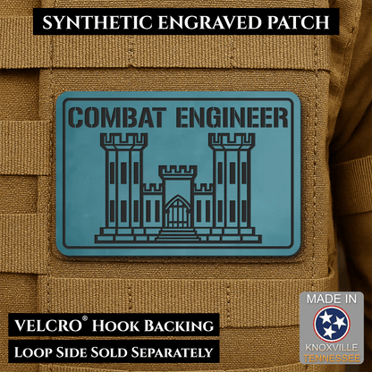 Combat Engineer Army Veteran Morale Patch, 2x3" | Made in USA | VELCRO® Brand Hook Backing - LoneStar Adhesive