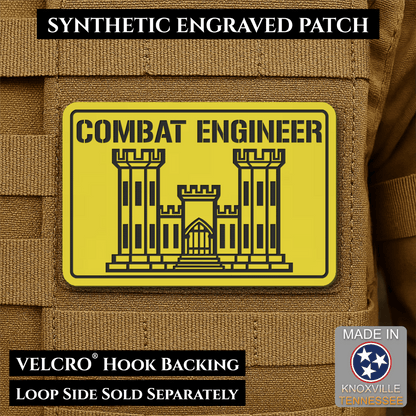 Combat Engineer Army Veteran Morale Patch, 2x3" | Made in USA | VELCRO® Brand Hook Backing - LoneStar Adhesive
